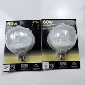 Utilitech Pro LED 60W Replacement G25 Warm White Bulb 650 Lumens Dimmable 2 Pack - Picture 1 of 8