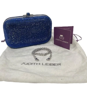 Bolso sin asas Judith Leiber Minaudiere con caja de bloqueo deslizable de cristal azul marino plateado para mujer - Imagen 1 de 13