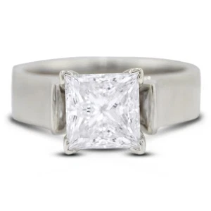 Anillo de compromiso solitario de oro amarillo con diamantes naturales princesa 2,05 quilates D VS2 - Imagen 1 de 11
