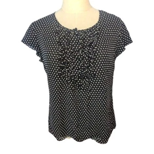 VTG Talbots Black and White Pure Silk Polka Dot Blouse 12 - Foto 1 di 4