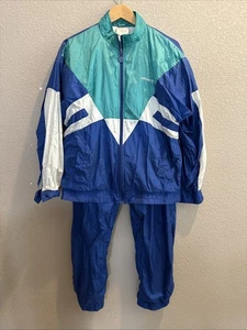 Vintage Adidas Trefoil Windbreaker Hose Trainingsanzug Color Block Blau Türkis Weiß - Bild 1 von 21