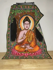 Religiöser Lord Buddha ethnisches Yoga Bett Poster Wandbehang Pailletten Wandteppich 40x30" - Bild 1 von 9