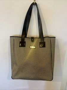Vintage 1990s Ralph Lauren Tote Bag Black and White Houndstooth Pattern Large - Picture 1 of 9
