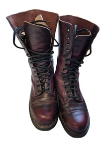 Dr Doc Martens Tall 14 Eye Leather Combat Boots Oxblood Red M 8 W 9 Rare Grunge - Picture 1 of 22