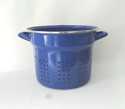 Vintage Large Blue Enamelware Strainer For Stock Pot Cookware - Image 1 of 4