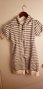 Free People Womens Gray Ivory Stripe Front Zip Hood Sweatshirt Tunic sz S  14-10 - Picture 1 of 9