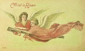 Postal antigua de Jesucristo ha resucitado dos ángeles cruz voladora Pascua cristiana - Imagen 1 de 3