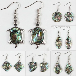 Pendientes colgantes de tortuga cruz luna gancho plata abulón natural Paua - Imagen 1 de 128