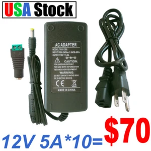 12V 5A Power Supply AC Adapter, AC 100-240V to DC 12 Volt 60W Transformer USA - Picture 1 of 14