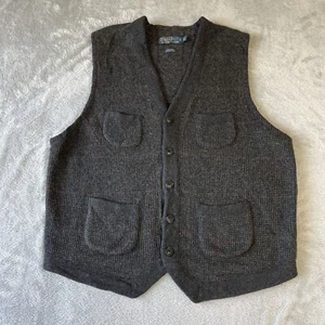 Ralph Lauren Vintage Mens Wool Alpaca Check Sleeveless Cardigan Grey Size L/XL - Picture 1 of 14