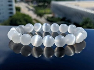SELENITE bead bracelet for Men Stretch 12mm Mexico 7, 7.5, 8, or 8.5 inch - Picture 1 of 9