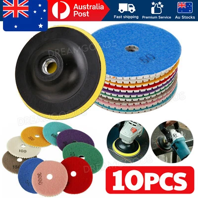 10Pcs Diamond Polishing Pads Wet Dry 4" Set for Granite Stone Concrete Marble OZ - image 1 of 4