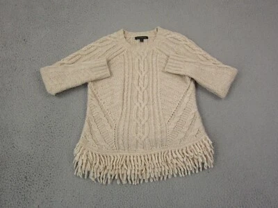 Suéter Banana Republic Mujer Pequeño Mediano Beige Tejido con Cable Flecos Lana Alpaca Foto 1 de 4