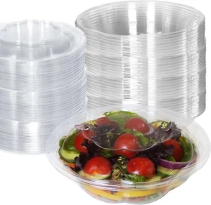 48oz Clear Plastic Disposable Salad Bowls with Lids 10pcs - Picture 1 of 8