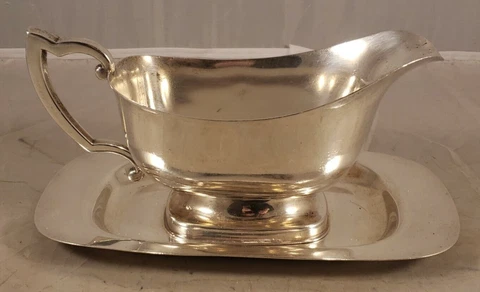 VINTAGE M FRED HIRSCH STERLING SILVER GRAVY BOAT & UNDER PLATE 028  466 GRAMS Cover