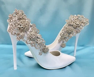 Bridal Wedding Prom Rhinestone Silver Shoe Clips Jewelry Accessory - Picture 1 of 7