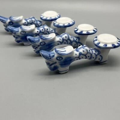 Blue, White Chinese Porcelain Dragon Chopstick Rest Set Of 4 - Image 1 of 4