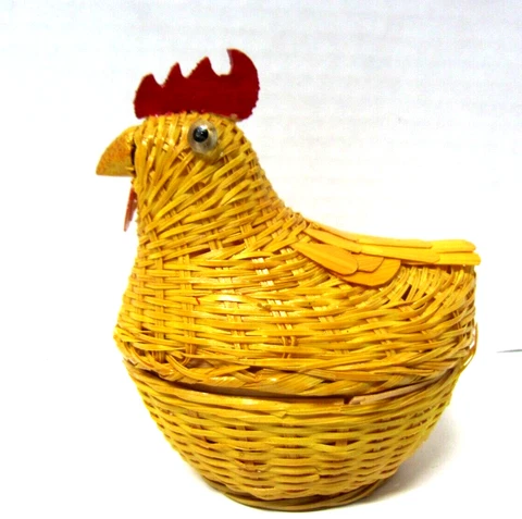 Vintage Rooster Basket  Miniature Wicker Bamboo Peoples Republic China Farmhouse Cover