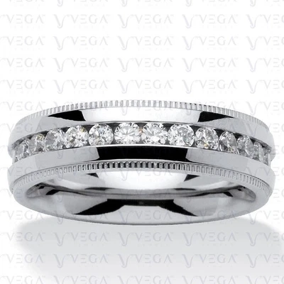 Banda de compromiso redonda de diamantes HPHT creada en laboratorio de 2,0 quilates para hombre platino macizo 950 pt Foto 1 de 4