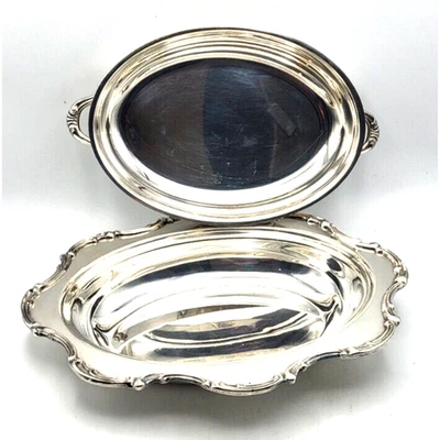 Bandeja de pan cubierta de plata vintage plato para servir borde festoneado 12x10x4" YK Foto 1 de 4