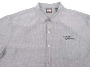 Harley Davidson Shirt Mens Extra Large Gray Check Short Sleeve Button Up - Picture 1 of 15