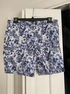 Club Monaco Blue Navy Pink White Watercolor Floral Men's Baxter Linen Shorts 28 - Picture 1 of 3