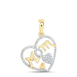 10K YELLOW GOLD ROUND DIAMOND MOM HEART PENDANT 1/3 CTTW - Picture 1 of 1
