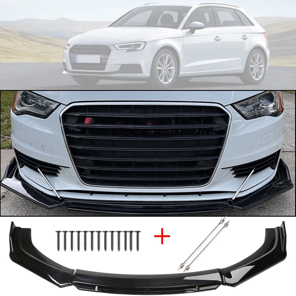 Parachoques delantero brillante divisor de labios alerón presa de aire puntal varilla para AUDI A1 A3 A4 Q2 Foto 1 de 4