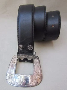 Vintage Women's "Al Beres" Black Leather Belt Sterling Silverplate Hardware sz28 - Picture 1 of 7