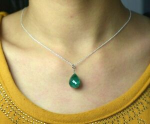 Drop Shape Emerald Bead Gemstone Chain Necklace- Very Delicate 13.95 Ct