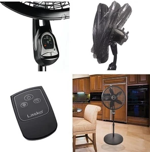 Quiet Cooling Oscillating 18" Pedestal Floor Stand Fan w/ Remote Control Black  - Picture 1 of 5