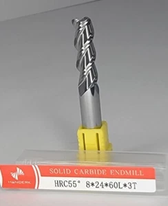 (1Pcs) 8mm Carbide Endmill 3 Flute sharp corner polished for non-ferrous metals - Picture 1 of 2