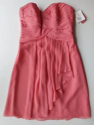 NWT Davids Bridal Short Crinkle Chiffon Dress Front Cascade  Guava Size 4 - Image 1 of 4