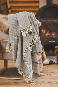 Decke Überwurf Bett Sofa Fleece kuschelig kariert weich warm 100% Wolle 140x240cm Double Da - Bild 1 von 8