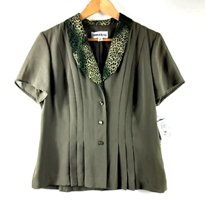 Danny & Nicole Jacket Women's Size 10 Olive Green Black Sheer Overlay Pleats New - Picture 1 of 8