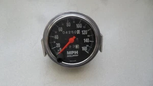 Auto Meter `160 MPH Black Face 3 3/8" Gauge Used 2494 Hot Rod Chrome 02DB2 ZZ - Picture 1 of 6