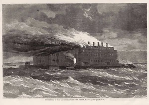 GUERRA CIVIL FUERTE LAFAYETTE ARDIENDO PUERTO DE NUEVA YORK PRISIÓN ARRECIFE DE HENDRICK 1868 - Imagen 1 de 1