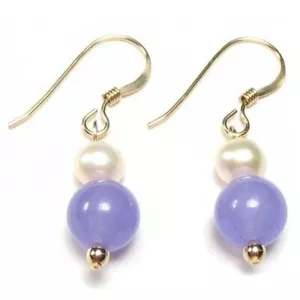 Pendientes de gancho de jade blanco perla y lavanda oro 14K, relleno de oro o plata 925 - Imagen 1 de 1