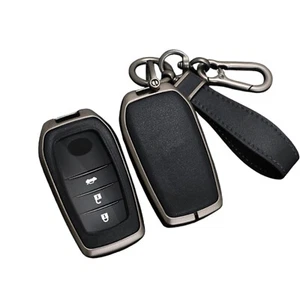 Zinc Alloy Leather Remote Key Fob Cover Case For Toyota Tundra Fortuner Corollsw - Foto 1 di 31