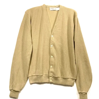 Vintage Sansabelt Mens Cardigan Sweater XLT Tall Tan Golf Grandpa Grunge USA - Image 1 of 4