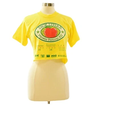 Camiseta de Festival de Fitness Lugar Polla Recortada Años 90 De Colección Para Mujer Amarillo Brillante EE. UU. Foto 1 de 4