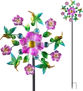 Hummingbird Solar Wind Spinner Color Changing Stake LED Light Kinetic Decoration - Picture 1 of 8