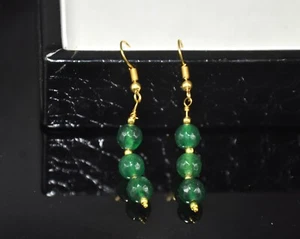 Natural Jade Verde con Cuentas Pendientes Largos,Piedra Pendiente,Bañado en Oro - Imagen 1 de 2