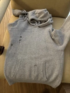 Helmut Lang Wool Destructed Hoodie Sweater Gray-M - Picture 1 of 7
