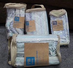 Pottery Barn Teen Full Queen Duvet 2 Cases 2 Shams Blue Purple Stripe Floral NEW - Picture 1 of 13