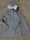 Calvin Klein Women's Wool Gray Coat Size 12 Removable Hood Zipper And Snap Front