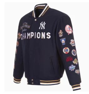 New York Yankees 27-Time World Series Champs Reversible Wool Jacket - Navy - Picture 1 of 6