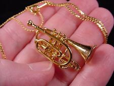 (M-204-E) CORNET horn PENDANT 24k gold plated JEWELRY NECKLACE cornets horns
