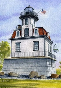Faro de arrecifes de Colchester, Museo Shelburne, Vermont. Tarjetas de notas de acuarela - Imagen 1 de 2