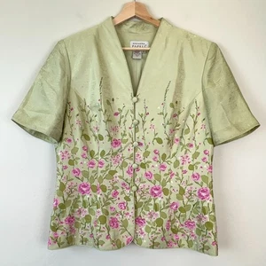 Adrianna Papell Sakko Damen 12 grün bestickt Perlen Blumen Seide gefüttert Fee - Bild 1 von 18